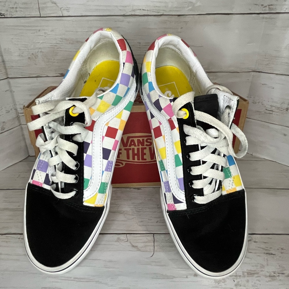 Rainbow checkered vans size 8.0